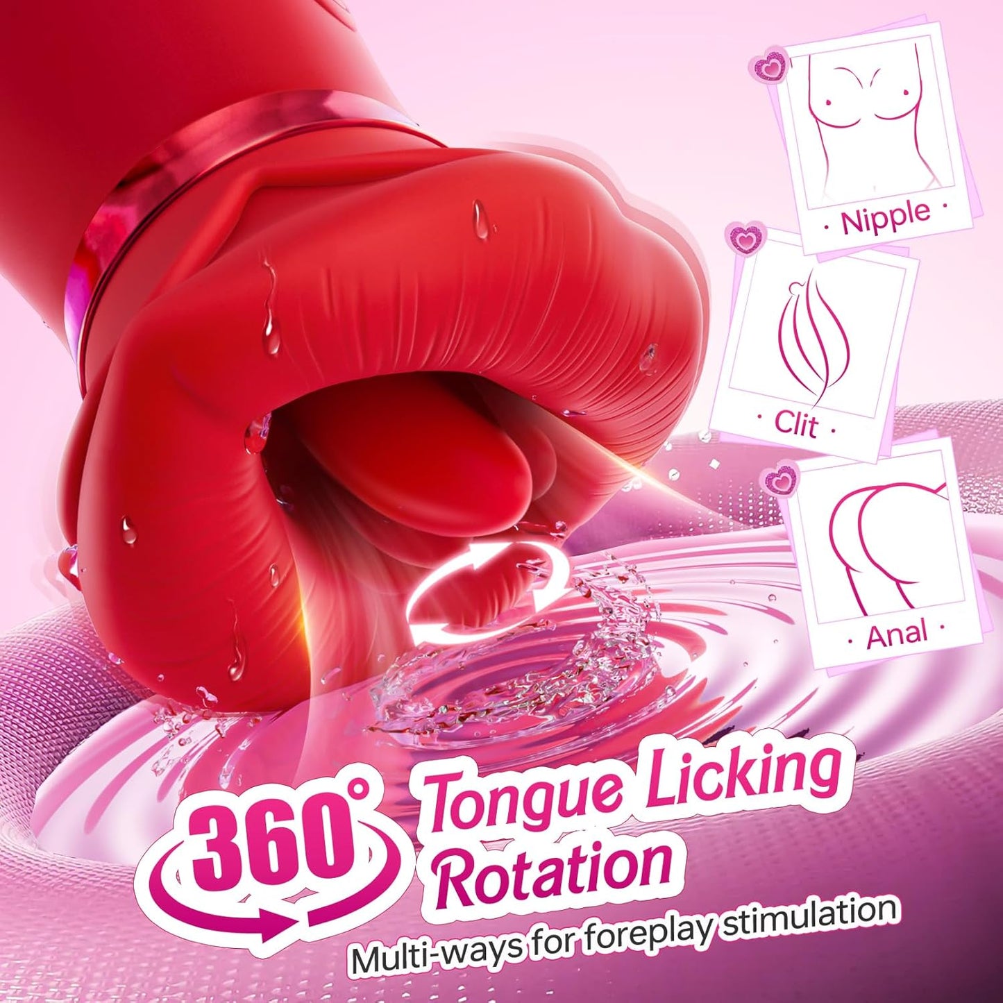 5IN1 Mouth Sucking Vibrator Rose Sex Toy, 10 Tongue Licking, 3 Auto & 1 Manual Sucking