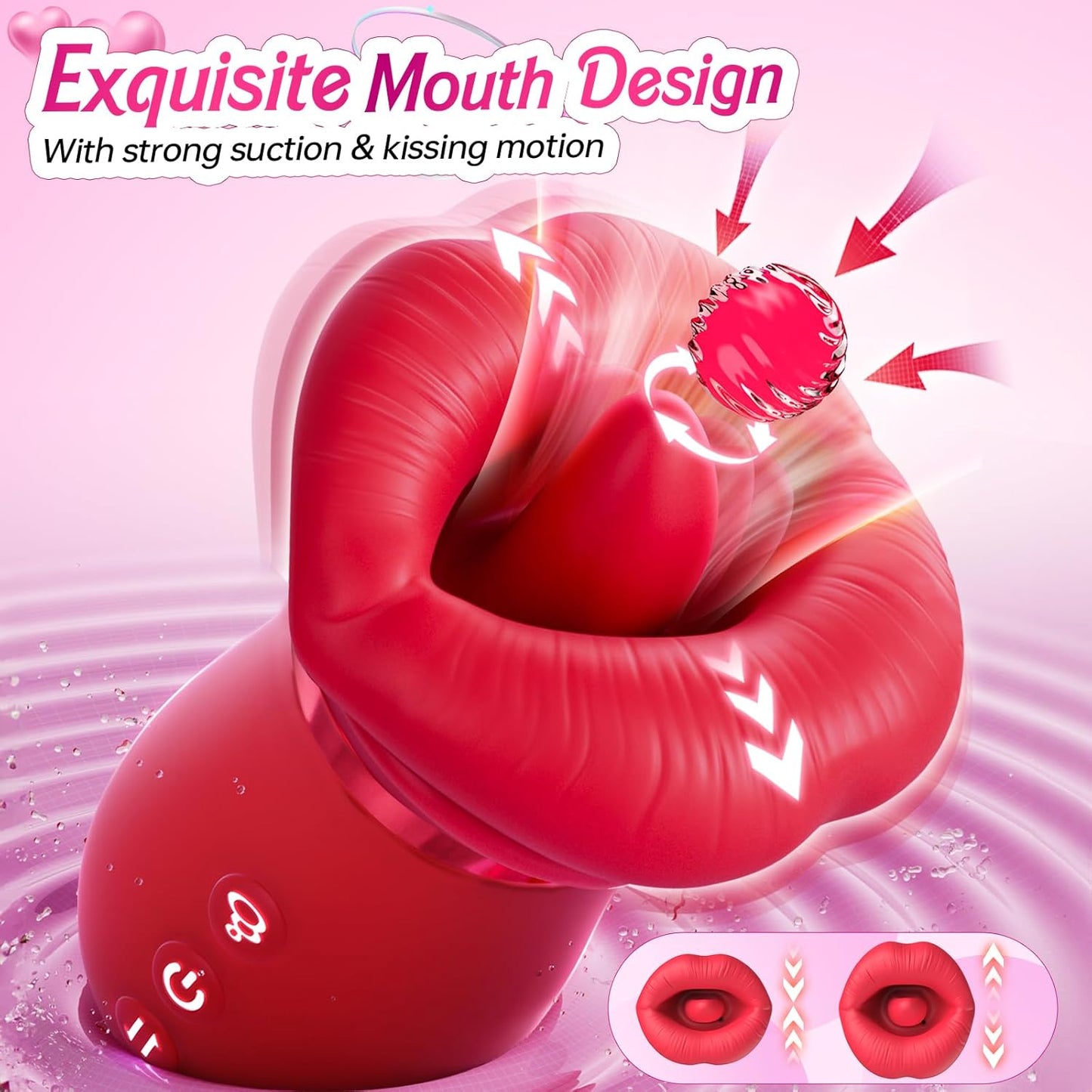 5IN1 Mouth Sucking Vibrator Rose Sex Toy, 10 Tongue Licking, 3 Auto & 1 Manual Sucking