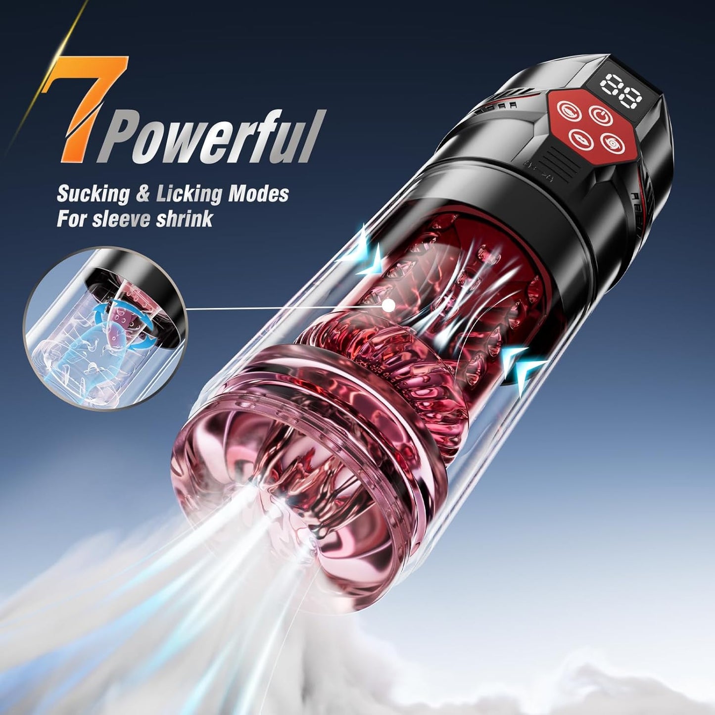 7 Thrusting Rotating Vibrating Sucking Licking LCD Adult Toys Mens Sex Toys