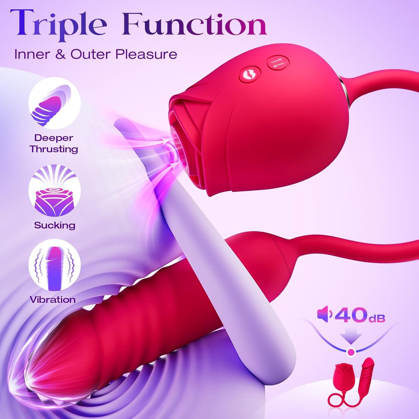 Rose Sex Toy with Thrusting G Spot Vibrators & 10 Sucking Modes