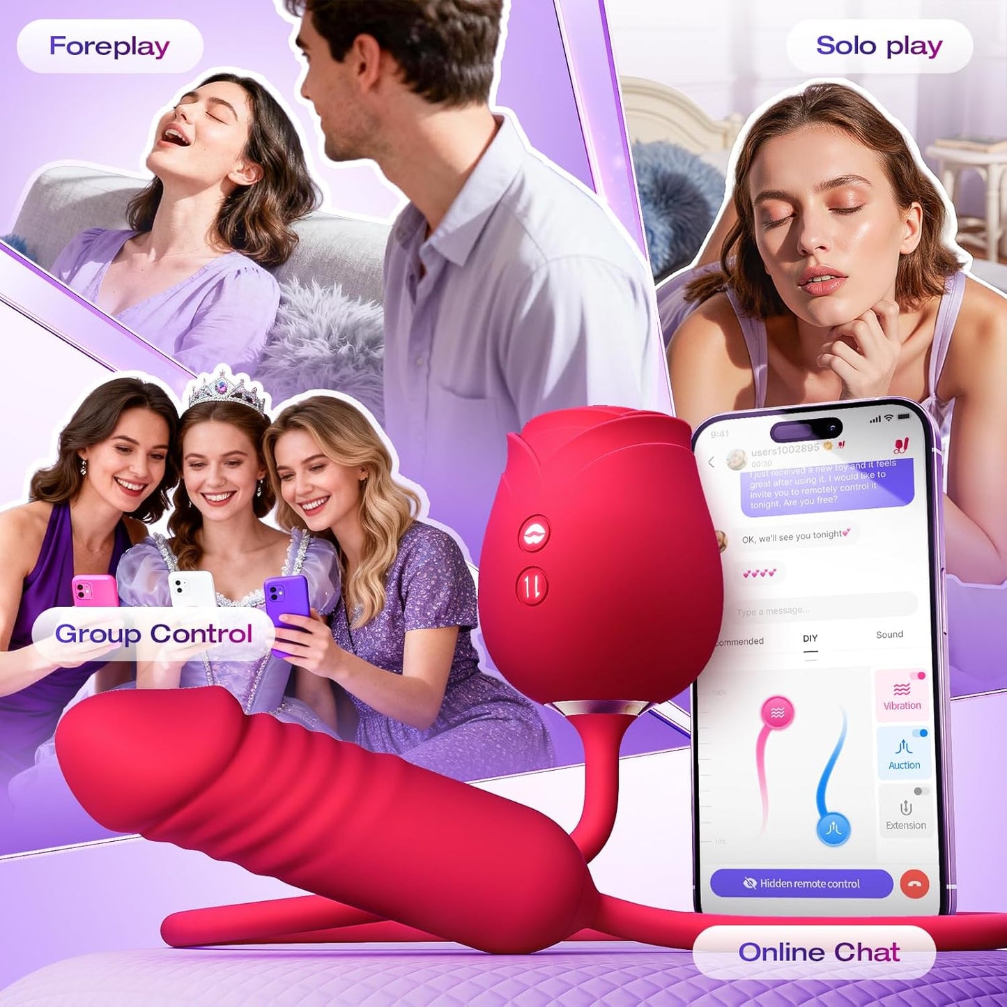Rose Sex Toy with Thrusting G Spot Vibrators & 10 Sucking Modes